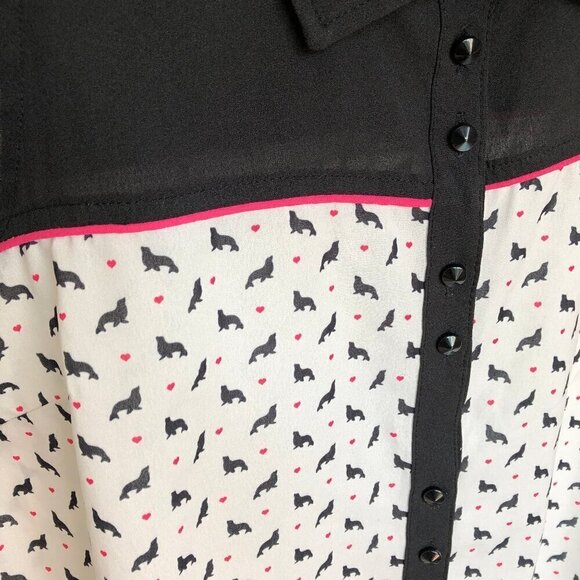 Schwiing Seal Walrus Sheer White Black Tank Blouse Button Down Shirt Women's Med - Picture 3 of 15